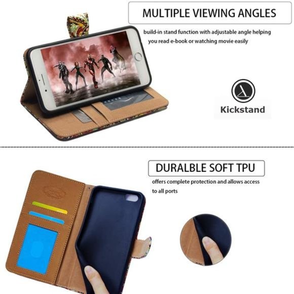 For iPhone 11 Case, White Ear Cat Black Card Slot Wallet Leather - Picture 4 of 5